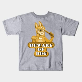 Beware of Dog (Gold) Kids T-Shirt